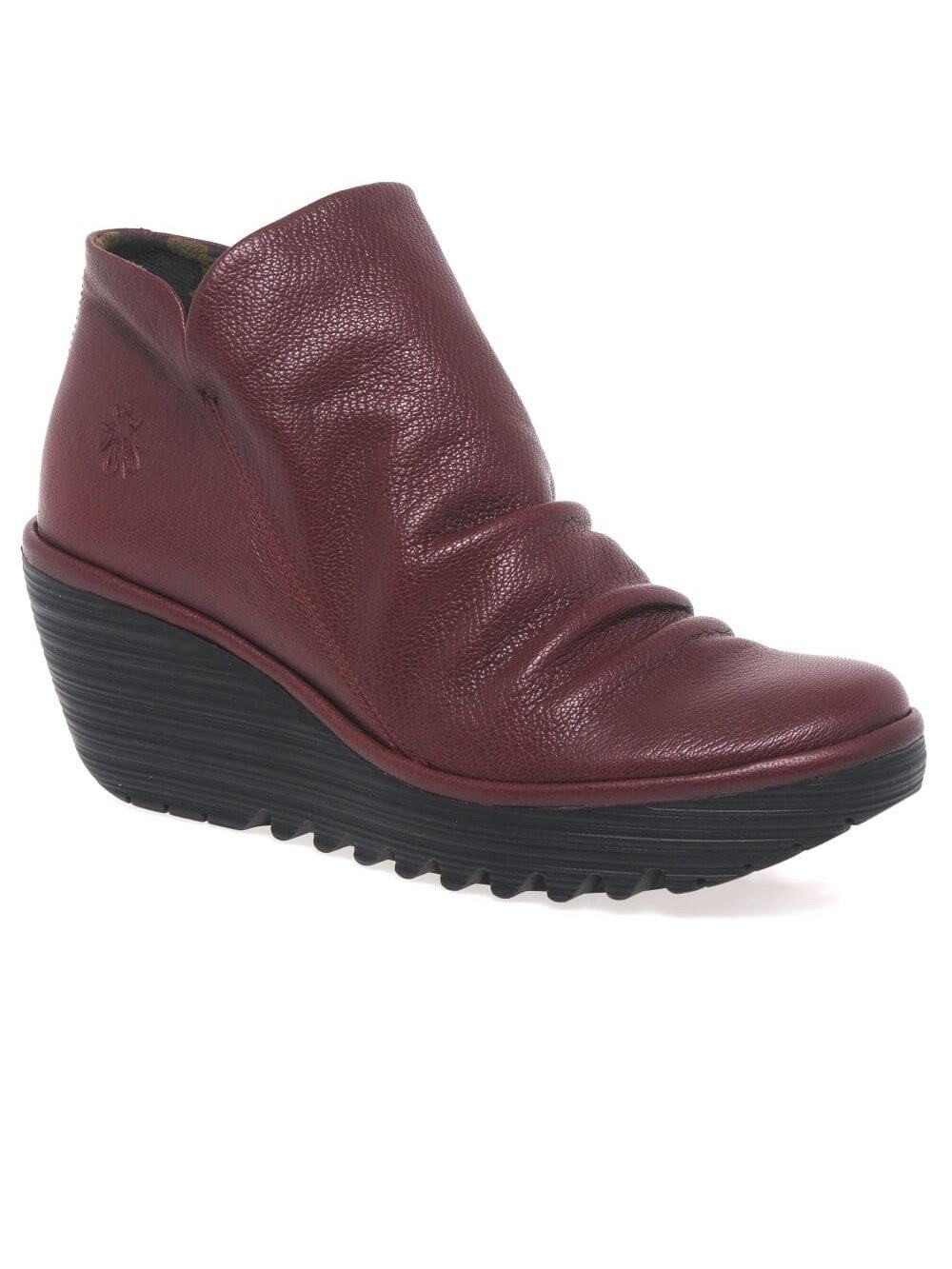 FLY London Women's Burgundy Red Yip Wedge Ankle Bootie’s Size 38 US-7